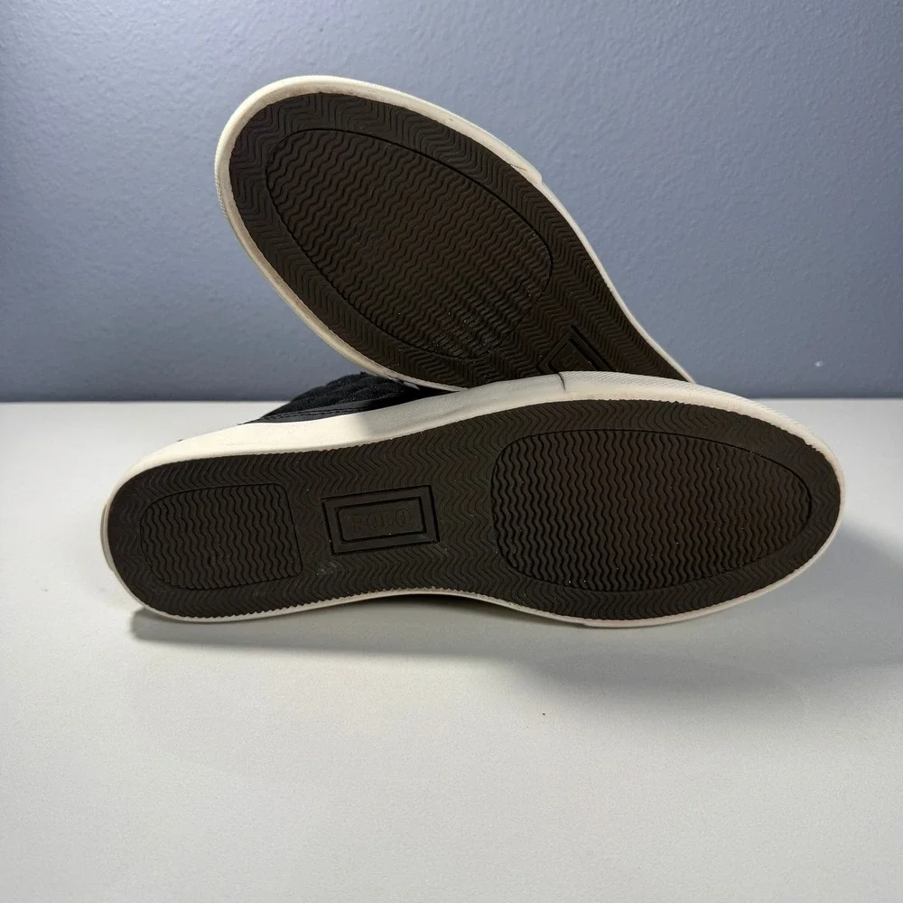 Polo Ralph Lauren Tomas Black Leather Cordura Mid Top Sneaker Boots Mens 10.5D‎